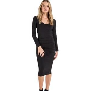 NWT N:PHILANTHROPY Lotus Midi Dress ruched side black v neck sz M